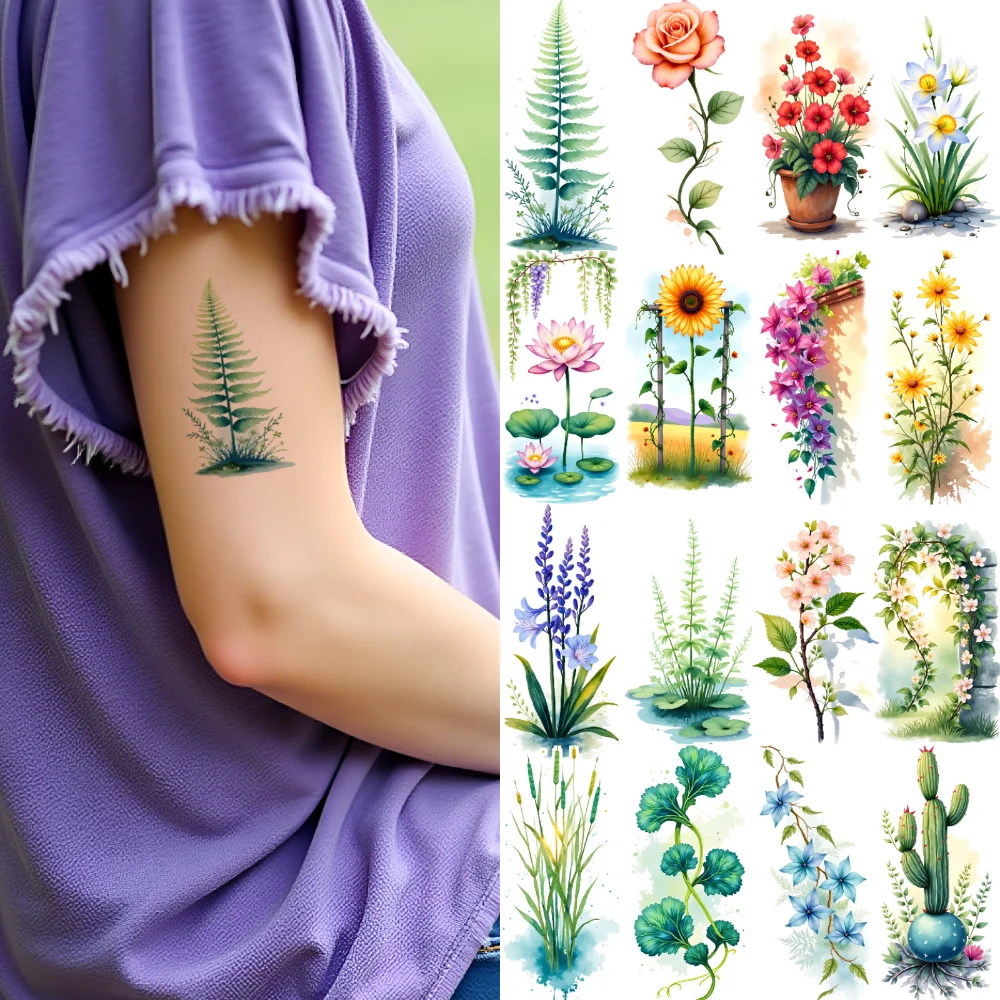 

9pcs Temporary Tattoo Botanical Tattoos Watercolor Flower Tattoos Temporary Tattoo Stickers For Arms Shoulders Cheeks