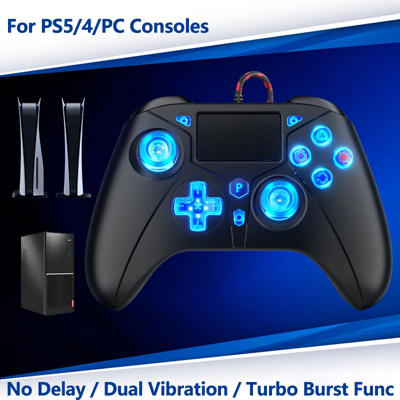 P5 Controller For PS5/4/PC Console W/ Turbo Vibration No Delay 2M Extra Long Wired Gamepad Instant Connect Gaming Control