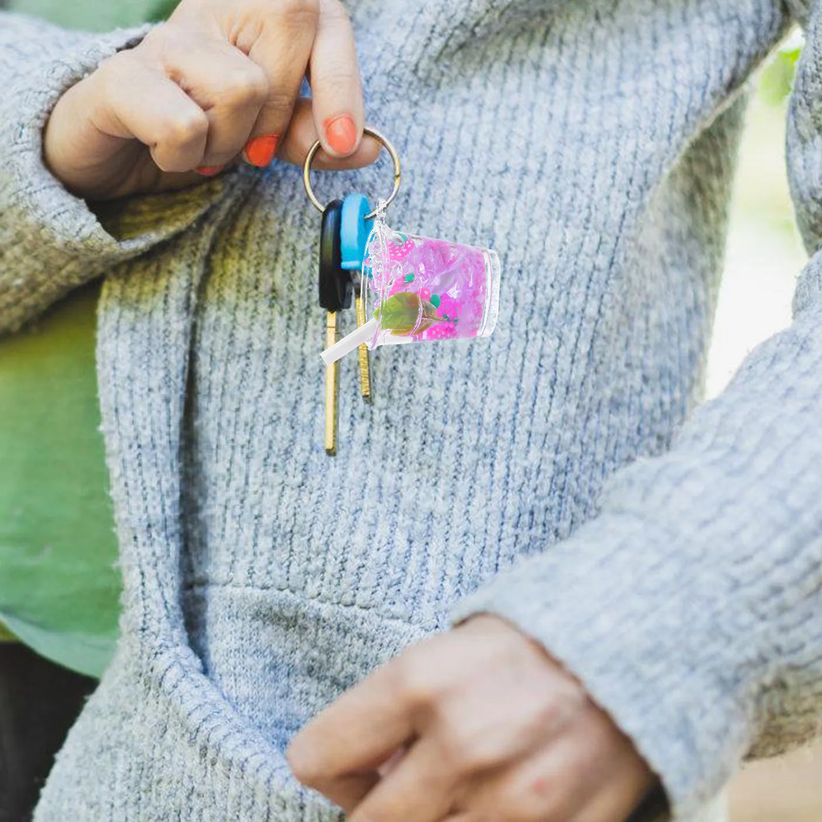 

4 Pcs Mini Cold Drink Cup Beverage Bottle Keychain Backpack Keychains Plastic Bag Accessories Charms