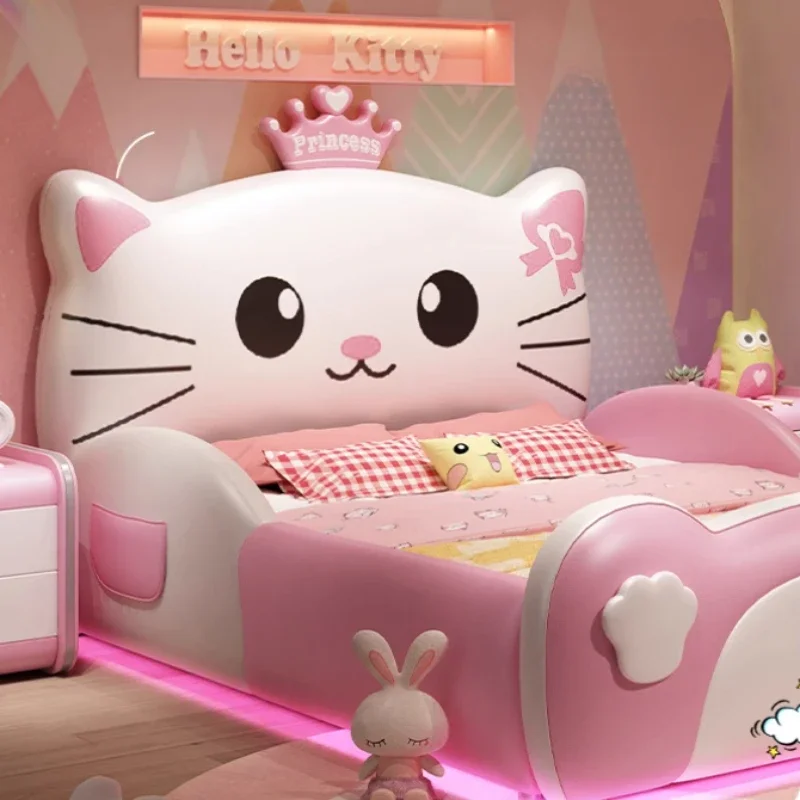 سرير مزدوج فاخر للفتيات الأوروبي بتصميم عصري ناعم إطارات سرير أطفال فردية منظم للأطفال أثاث عصري إبداعي #4