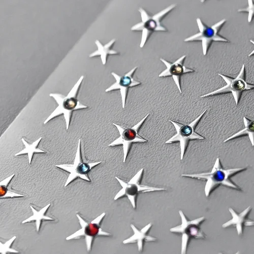 Imagen 1 del producto Diamantes de imitación coloridos estrella láser bronceado oro plata perla 5D relieve autoadhesivo decoración de uñas pegatina 3D calcomanías de manicura