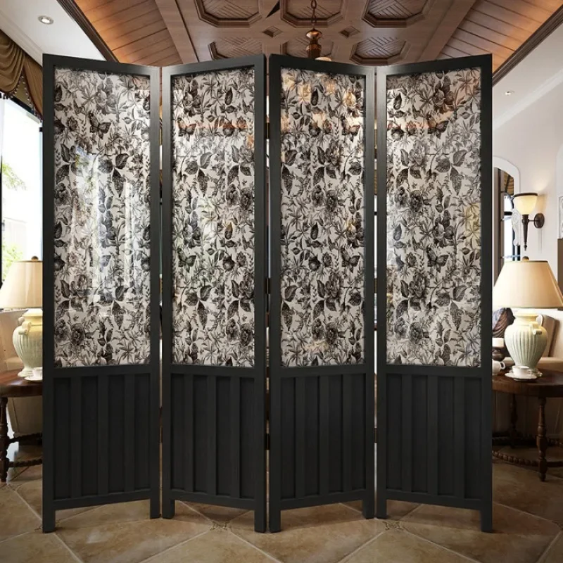 #Screen partition living room American European solid wood folding mobile French retro bedroom shelter home door medieval