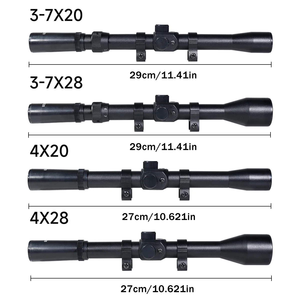 4x20/4x28/3-7x20/3-7x28 Ottica Mirino Crosshair Caccia Fucile Scope per 11mm Airsoft Reflex Scope Accessori tattici
