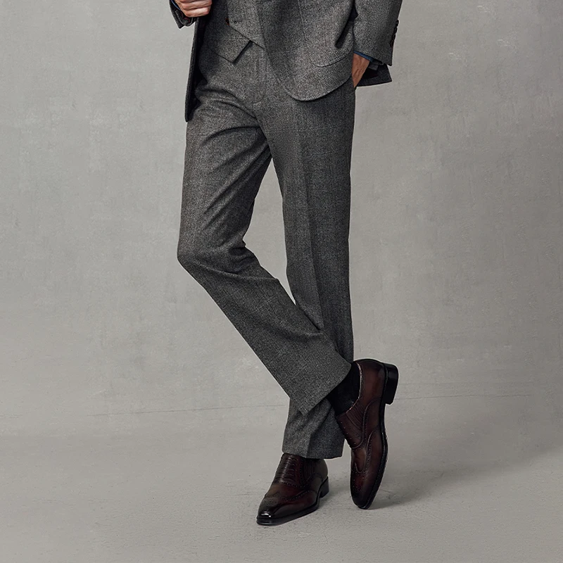 

60% Wool Luxury Grey Mens Suits Pants Slim Fit Korea Fashion Retro Elastic Waist Casual Wedding Groom Wear Gentleman Trouser 40