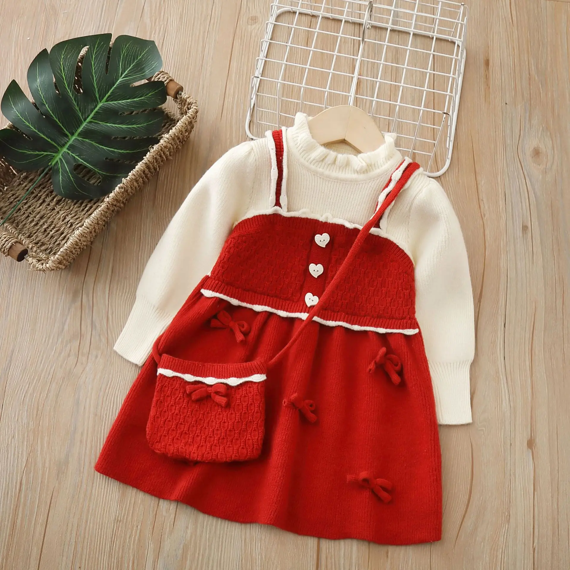

Girls Knitted Dresses Spring Autumn 2025 Children Woolen Jersey Sweaters Dress Bag Princess Clothing For Baby Outfits Kids 5 6Y