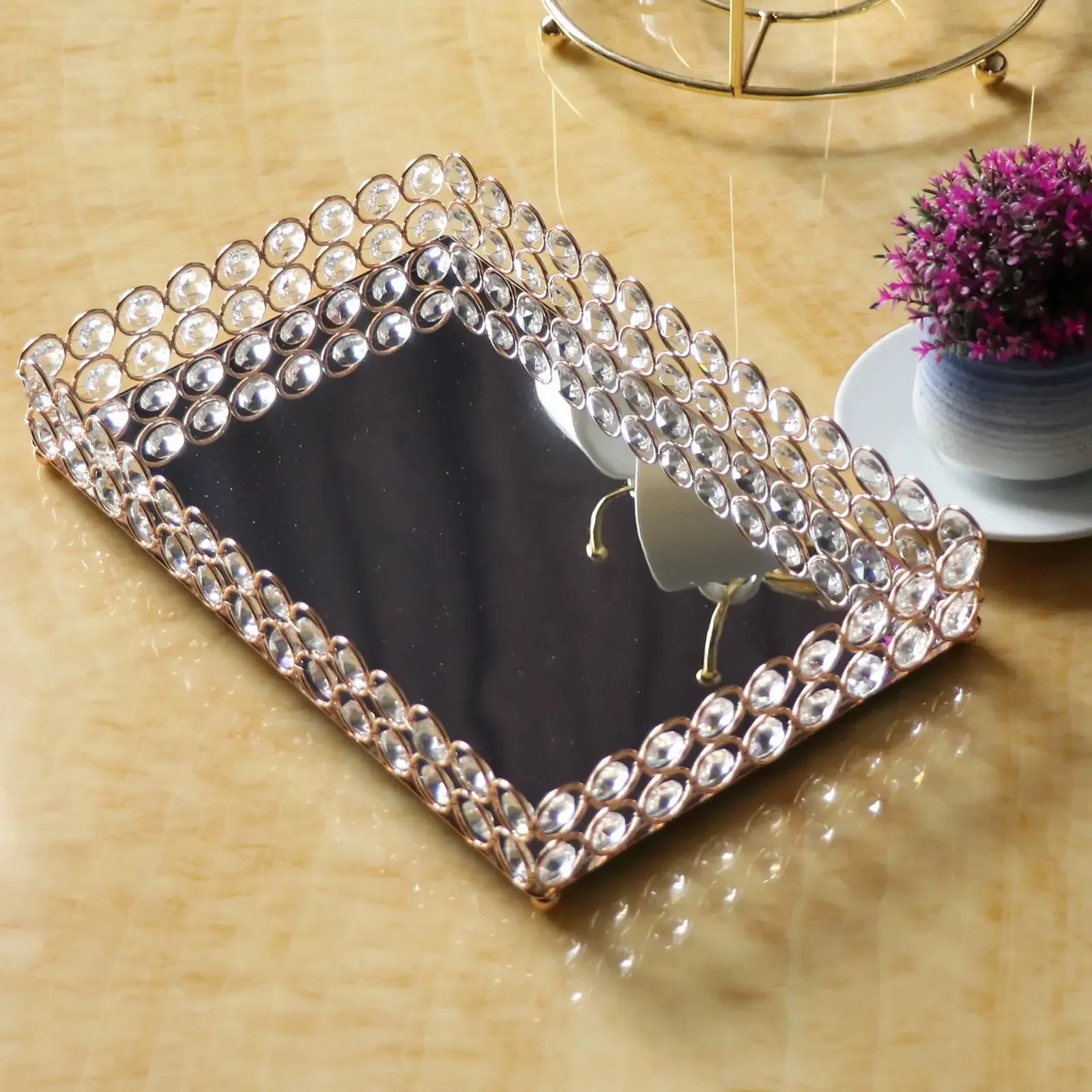 3 Size - Mirrored Tray Home Decor Crystal Vanity Makeup Perfume Jewelry Tray 30x20x5cm