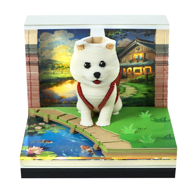 

3D Memo Pad with Lights Sweet Dreams Pet House 3D Notepad Paper Art Non-Sticky Post Notes Notepad Calendar For Christmas Gifts