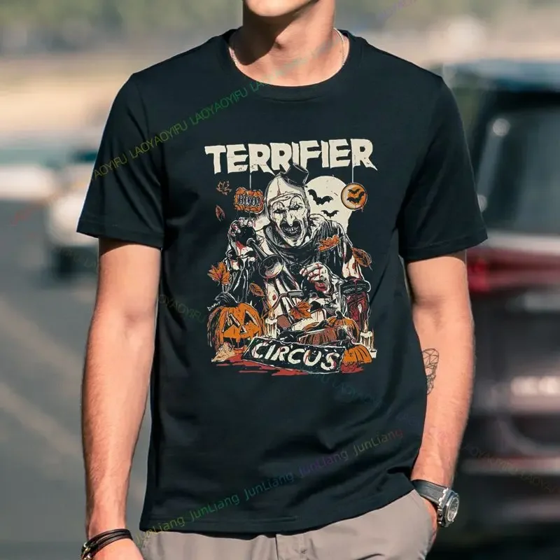 

Фильм ужасов, искусство ужасов на Хэллоуин, удивительная рубашка с принтом, большой размер с короткими рукавами и круглым воротником, модный веселый костюм Y2K