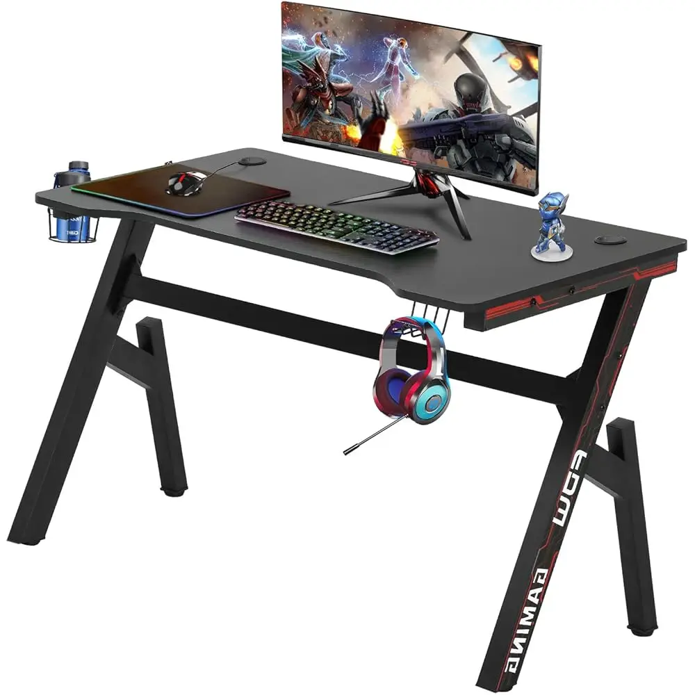 

Gaming Desk Z-Shaped More Structure Stable 47"" Computer Desk, Ergonomic Racing Style Table For Home Office, Games, Study,