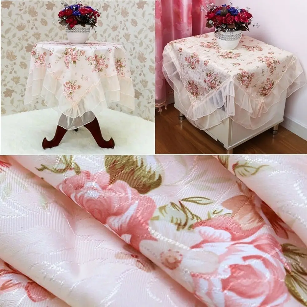 Fashion Bedside Cabinet Dust-proof Pink Flower Rectangular Table Cover Decoration Lace Table Cloths