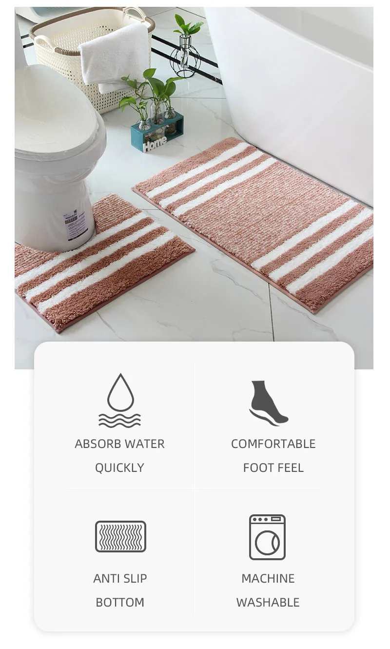 Description Picture 5 of itemStriped microfiber bathroom carpet set 2-piece,waterproof,non-slip and quick drying,machine washable,TPR backing, medium velvet