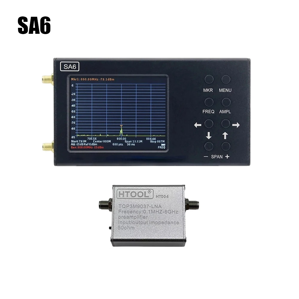 SA6 Spectrum Analyzer 6GHz 35-6200 MHz HT004 Battery Signal Generator Provide Software Signal Amplifier Low Noise 20dB