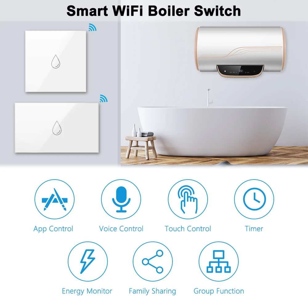 LoraTap WiFi boiler/water heater switch (EU/US/IL) — Tuya Smart Life app remote control, energy monitoring & Alexa/Google voice support 6