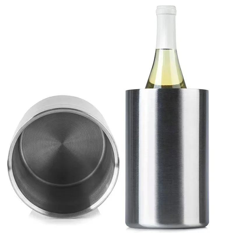 Manufacturer supplies stainless steel double-layer ice bucket straight ice bucket 1.6L ice wine bucket beer bucket double-layer