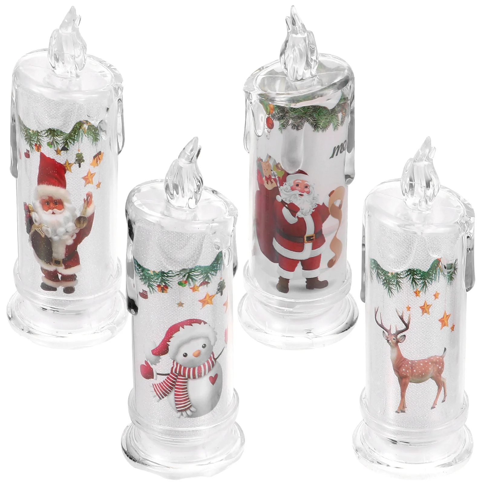 

4pcs Led Electronic Candles Christmas Theme Flameless Lights Electric Party Home Decoration Tealight Ornament