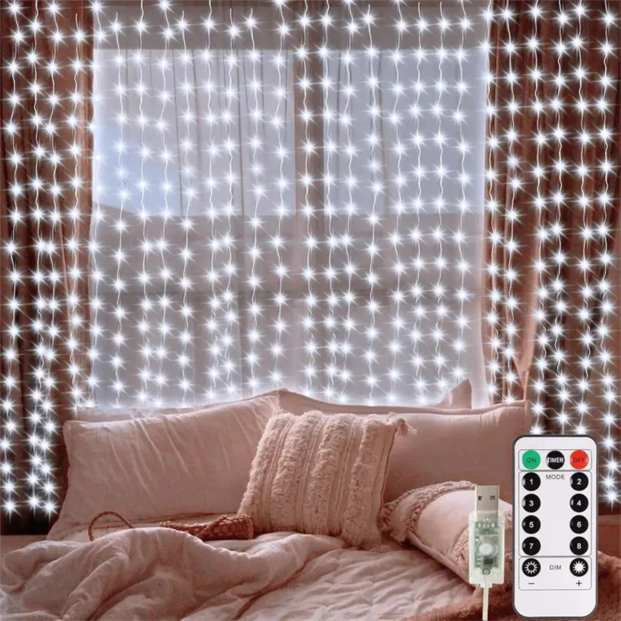 

LED Curtain String Lights USB Remote Control Fairy Garland Lamp for Bedroom Holiday Wedding Birthday Valentine's Day Decor