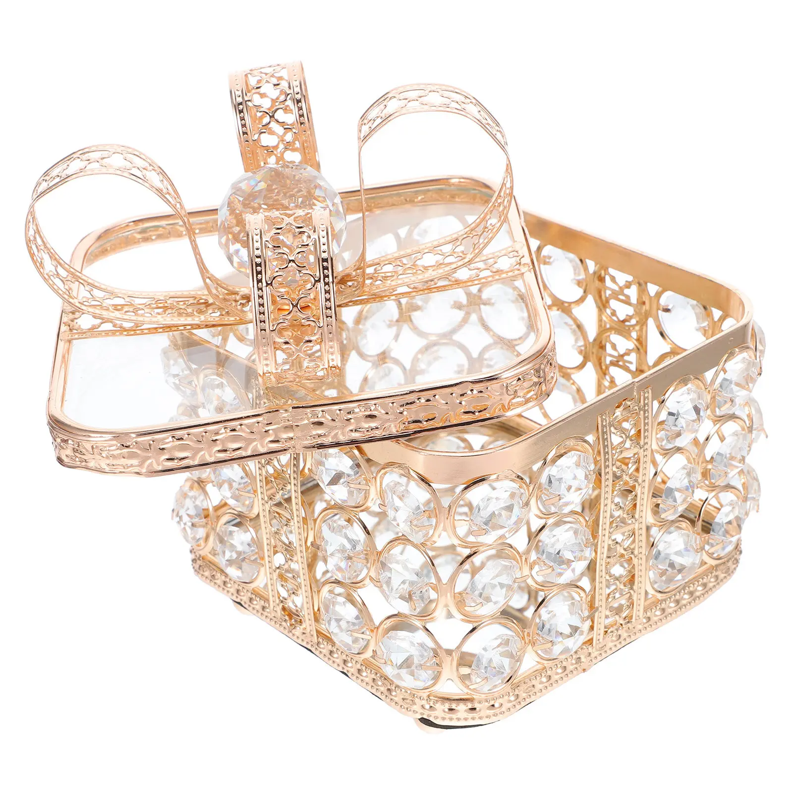 

Vintage Jewelry Box Bow Crystal Mirrored Jewelry Organizer Storage Solution for Rings Earrings Necklaces Decorative Treasure