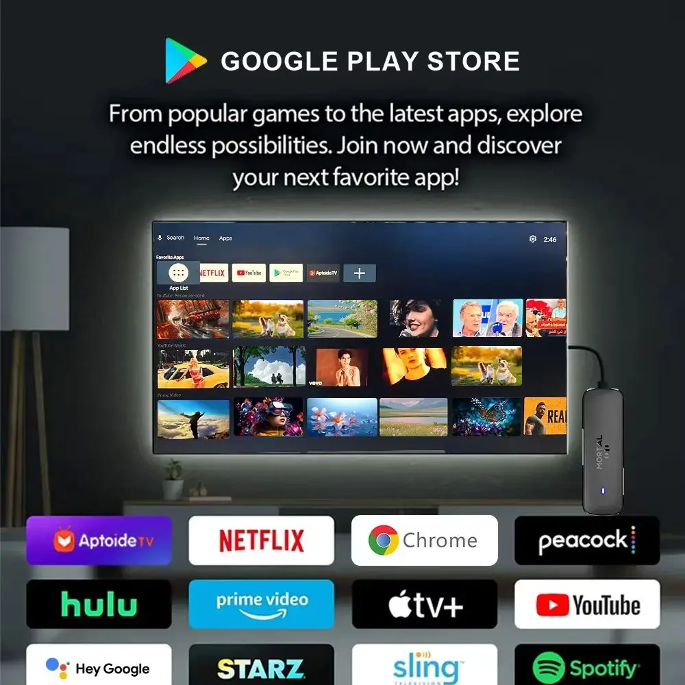Mortal Q8 Android14 TV Stick WIFI6 Voice Control TV Stick 8K Video RK3518 Netflix YouTube TV Box Free Live TV Streaming