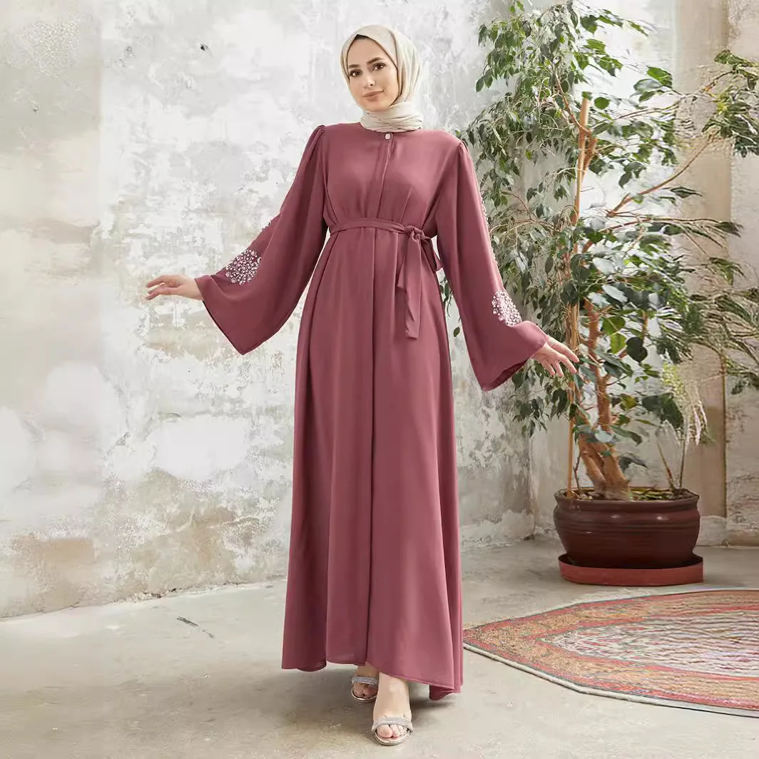 Morocco Women Arab Long Robe Dubai Dress Lace Up Abayas Kaftan Islam Vestidos Eid Muslim Abaya Party Dresses Modest Jalabiya