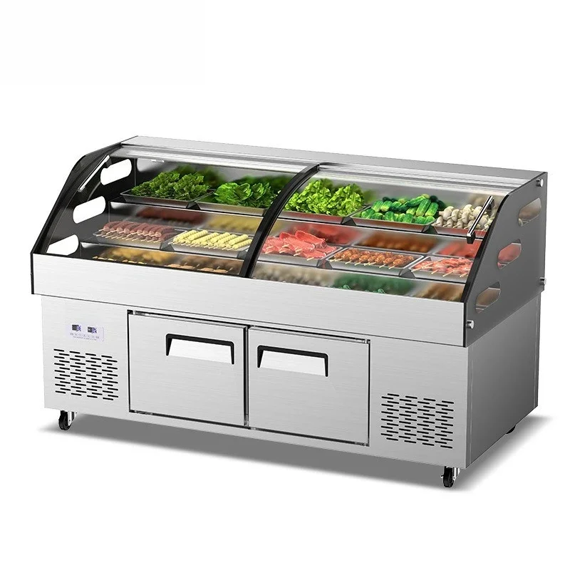 Ladder commercial hot pot restaurant barbecue seafood refrigerated and frozen display cabinet, open stall fresh
