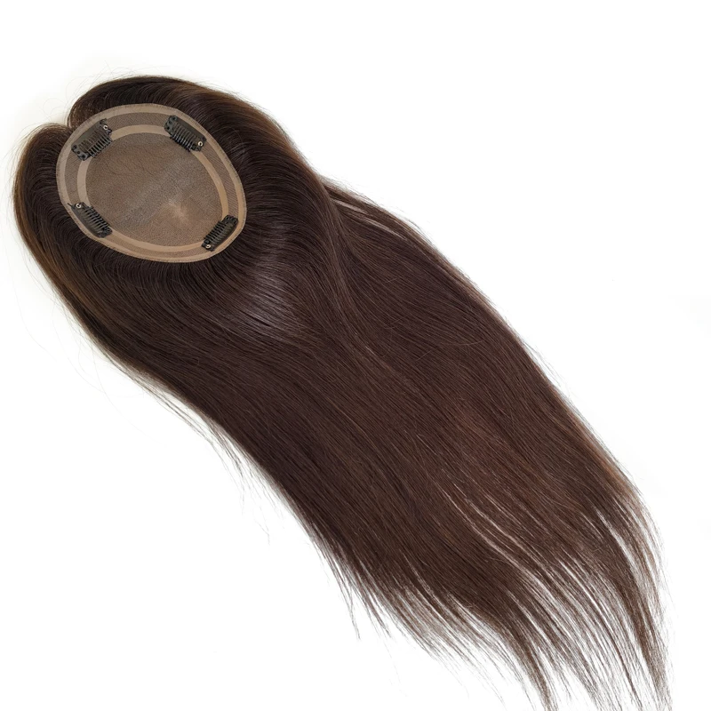 Ready Stock 100% Double Drawn Hair Mono Base 4 Clips Natural Real Remy Human Hair Lace Topper