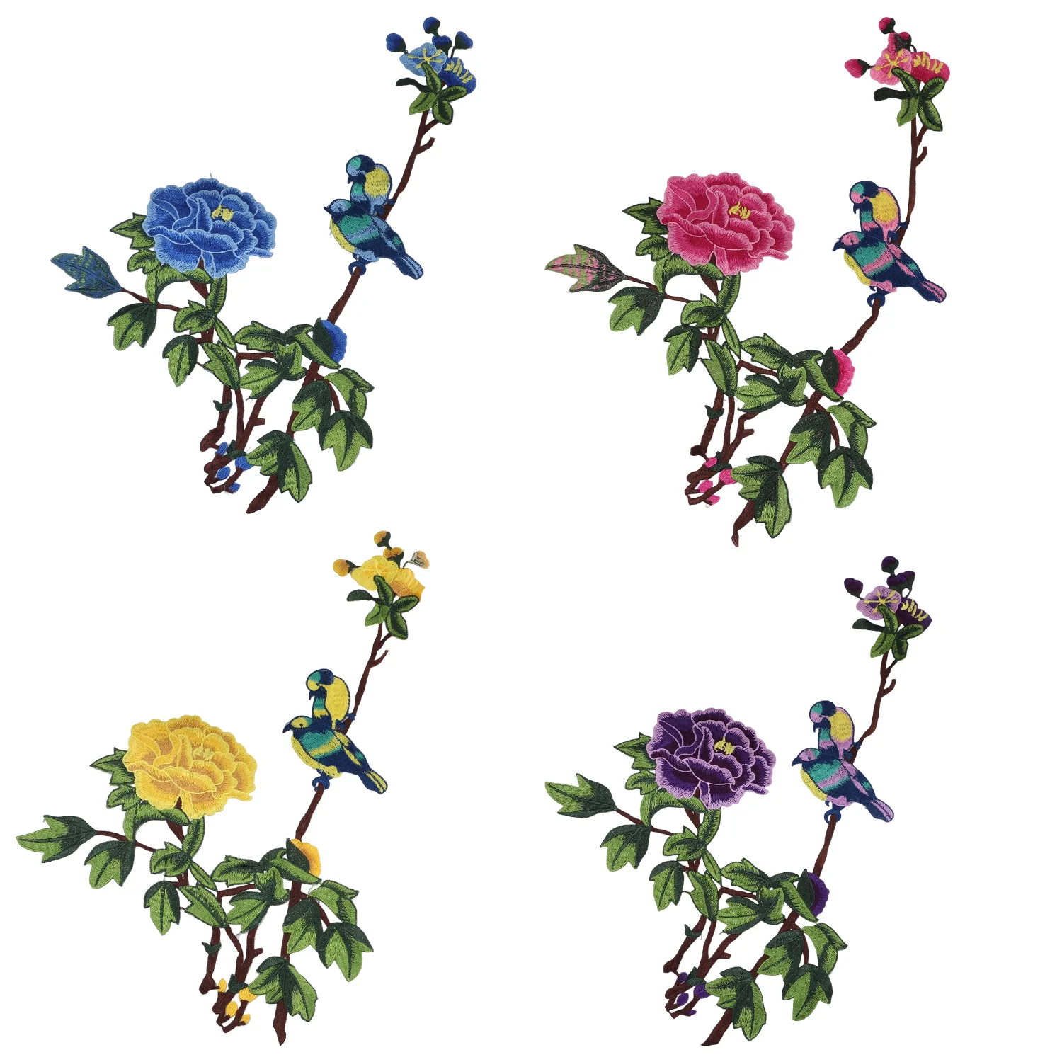 Pfingstrosen Blumen Vögel genähte Aufnäher bestickte Kleidung bestickte Aufnäher bestickte Kleidung Cheongsam, DIY-Zubehör