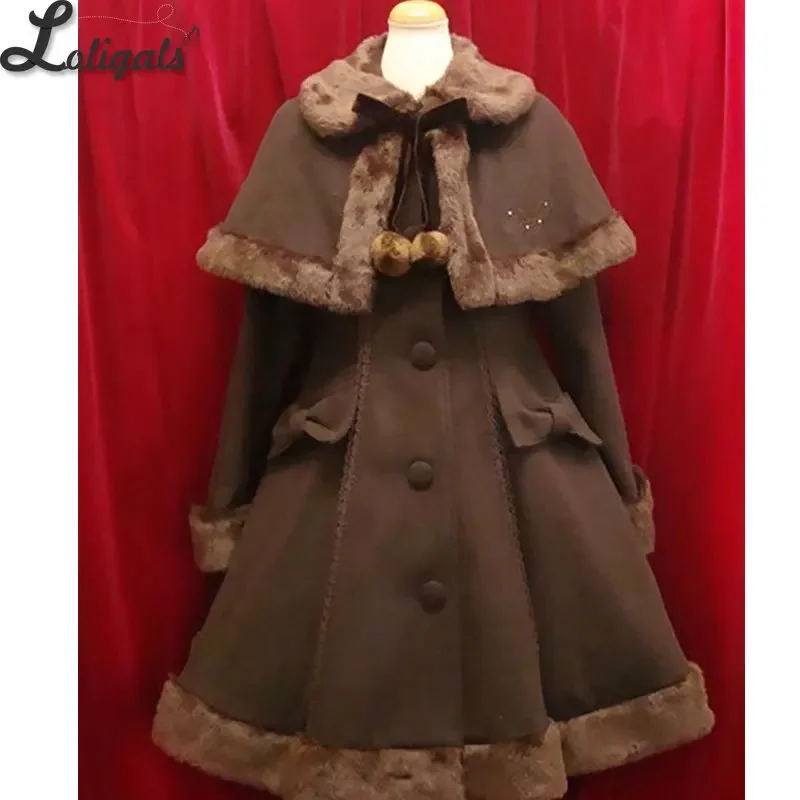 Women\'s Winter Coat Vintage Two Piece Long Wool Coat with Poncho Jacket