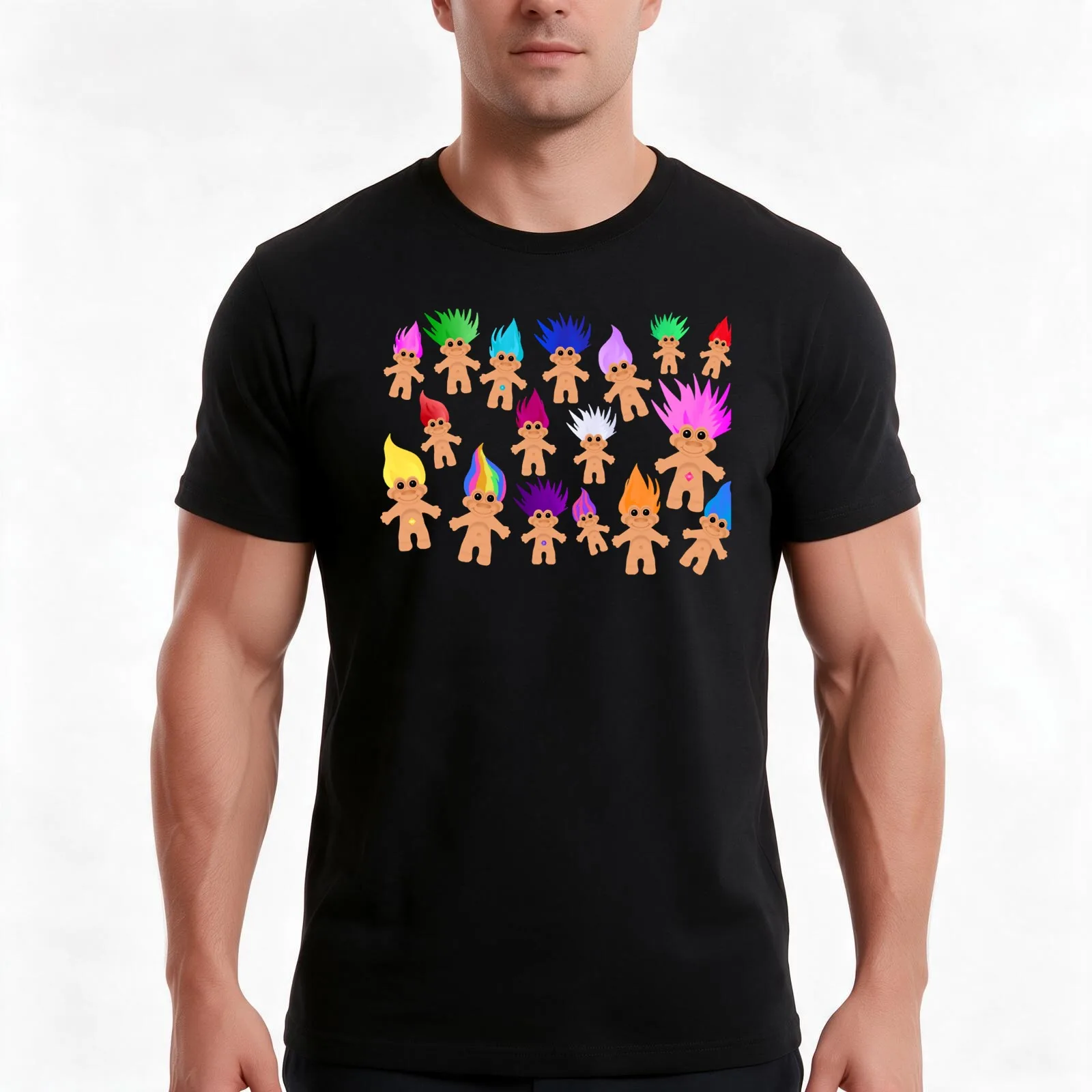 Troll Mania T-Shirt, Summer Casual Cotton Tee, Oversized Streetwear Tops, Vintage Graphic Print, Loose Fit Short Sleeve