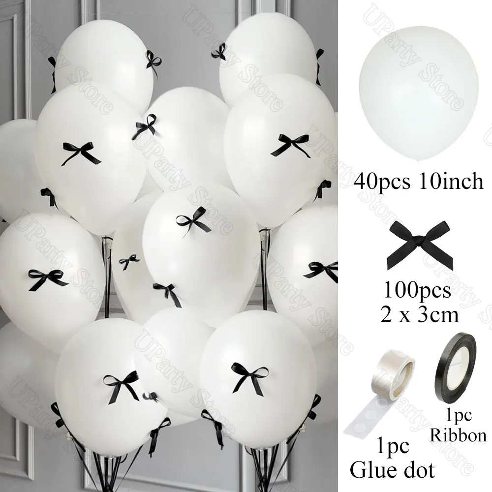 40 Stück weiße Luftballons mit Schleife, 25,4 cm, DIY schwarze Schleifen, Latexballons für Schleife, Kokette, Geburtstag, Babyparty, Hochzeit, Party, Dekoration – Detail 3