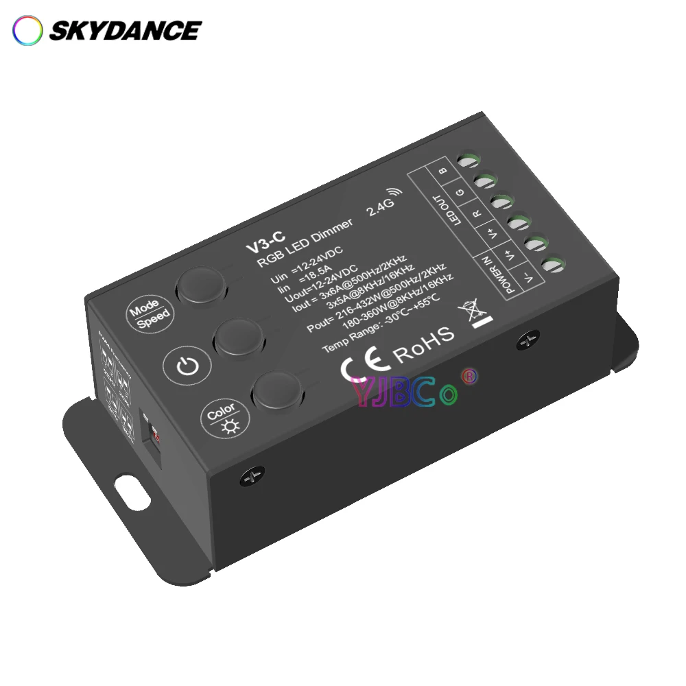 Skydance 3-button RGB LED Dimmer 3CH*6A 12-24VDC CV Controller 4 PWM frequency 2.4G RF RGB remote control V3-C for RGB LED strip