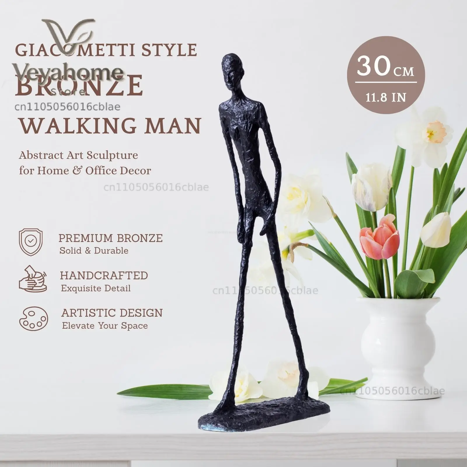 Bronze Walking Man Sculpture 30cm Giacometti Style Abstract Statue – Metal Art Figurine Collectible Home Office Decor Gift