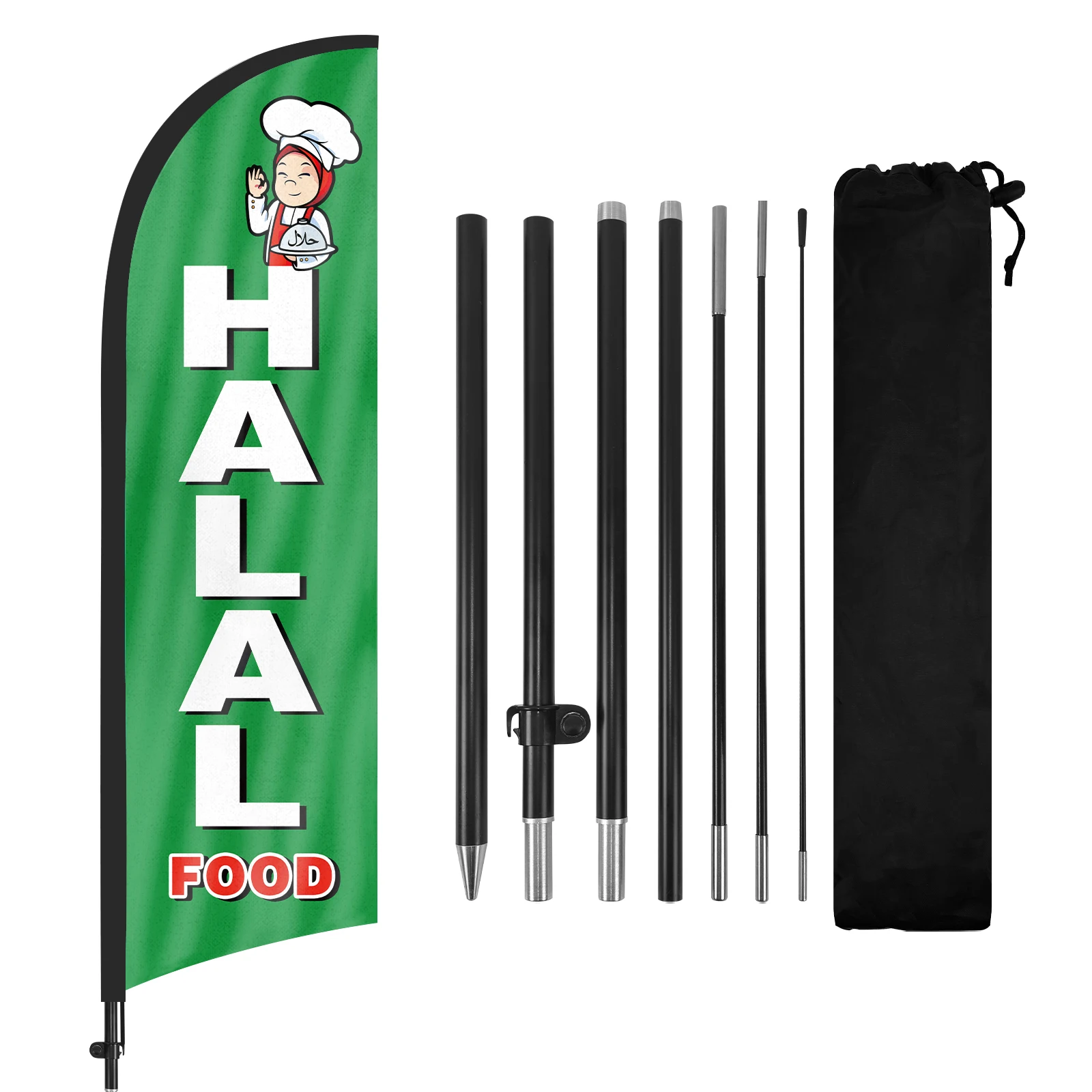 FSFLAG 1PCS 280CM The Halal Food Feather Flag with Flagpole Advertising Outdoor Banner Decoration for Businesse and Storefront