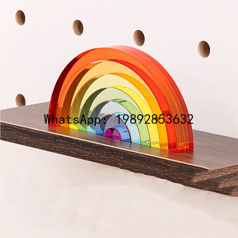 

Patchwork Rainbow Acrylic Sculpture Transparent Colored Statue DIY Blocks Decorative Figurines Home Decoration Accessories