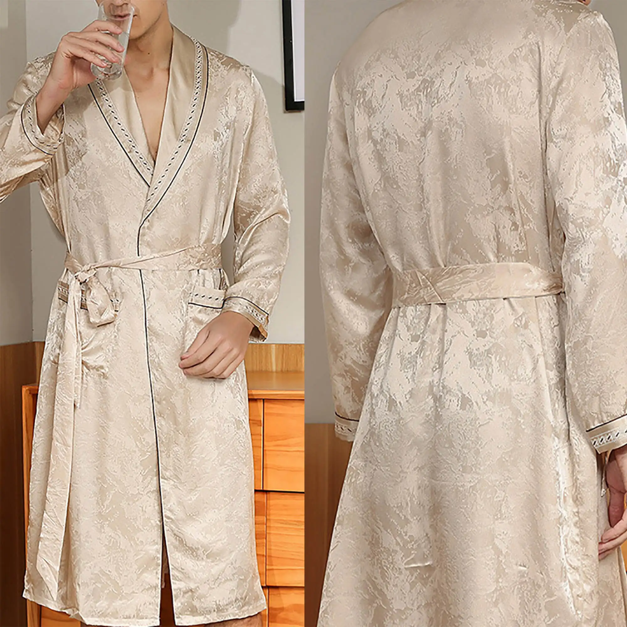 Men V Neck Bathrobe Long Sleeve Sash Sleepwear Christmas Robes For  Party Loungewear Dresses Gowns Custom Made Evening