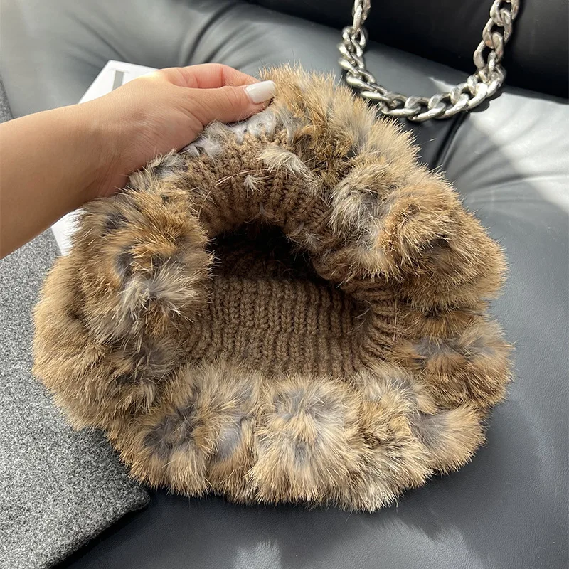 New Real Rabbit Fur Fisherman\'s Hat For Women Winter Warm Rabbit Fur Caps Soft Natural Rabbit Fur Hats Female Fashion Fur Cap