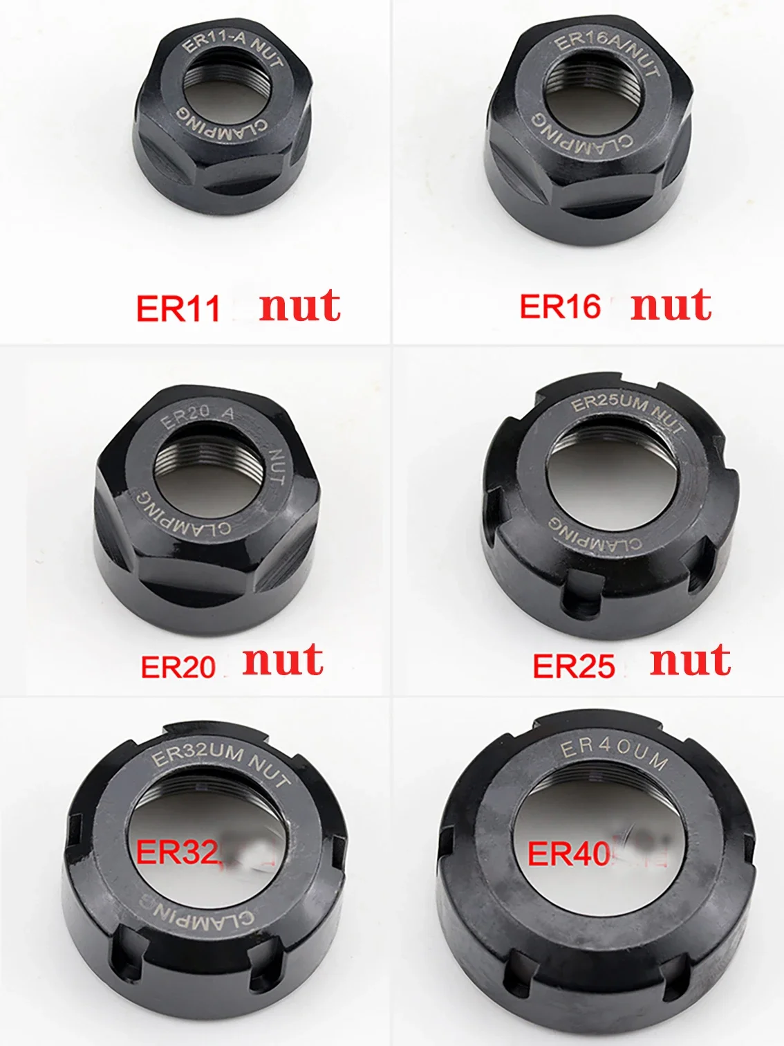 1Pcs ER8 ER11 ER16 ER20 ER25 ER32-A/M/UM Precision Balanced Spring Collect Nut Clamping for 3D CNC Milling Engraving Machine