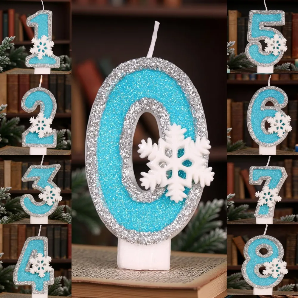 Snowflake Hexagon Crystal Number Birthday Candles for Party Anniversary Wedding High-End Baked Decor