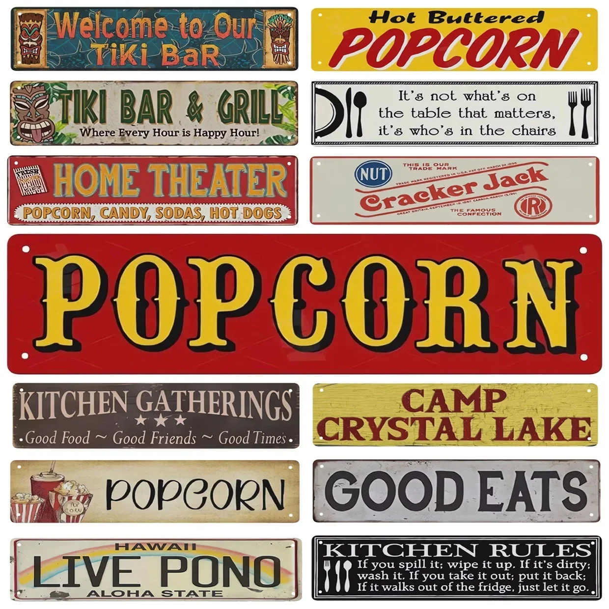 Decor Popcorn Tiki Bar Vintage Tin Signs Funny Street Metal Signs Country Road Sign for Home Wall Cafe Bar Man Cave Outdoor