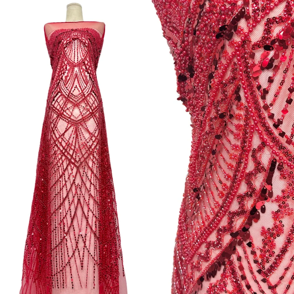 

Роскошное африканское кружево с бисером 2026: высококачественная ткань ручной работы с бисером и пайетками, 5 ярдов, Нигерия, для вечерних платьев