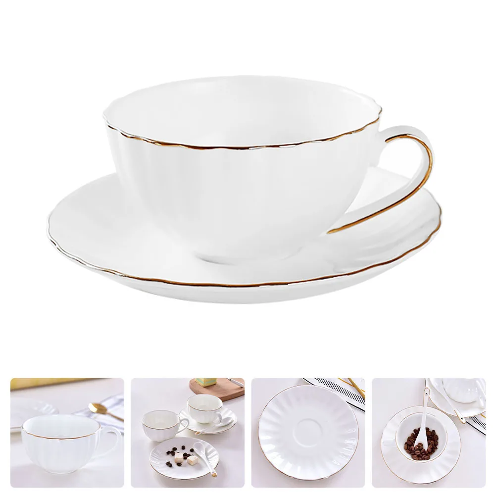 1Set Coffee Cup Set with Saucer Elegant Retro Ceramic Tea Cup Dish Kit for Juice Water Beverage Serving White Tea Kit