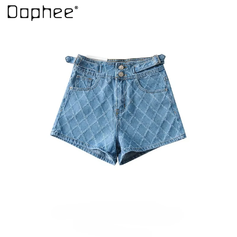 

Новые женские джинсовые шорты с высокой талией в стиле ретро, с эффектом потертости, в клетку, корейский тренд Ins, утягивающие, сексуальные, широкие, лето 2026