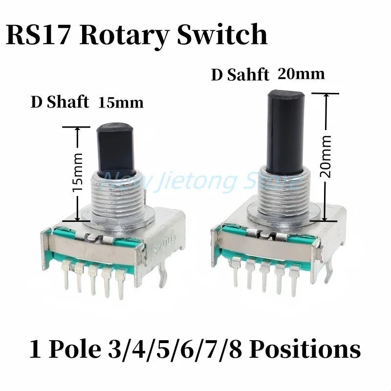 1pc RS17 Band Rotary Switch 1 Pole 3 4 5 6 7 8 Positions Small Household Appliance Conversion Gears Switch 10Pin 15/20MM D Shaft