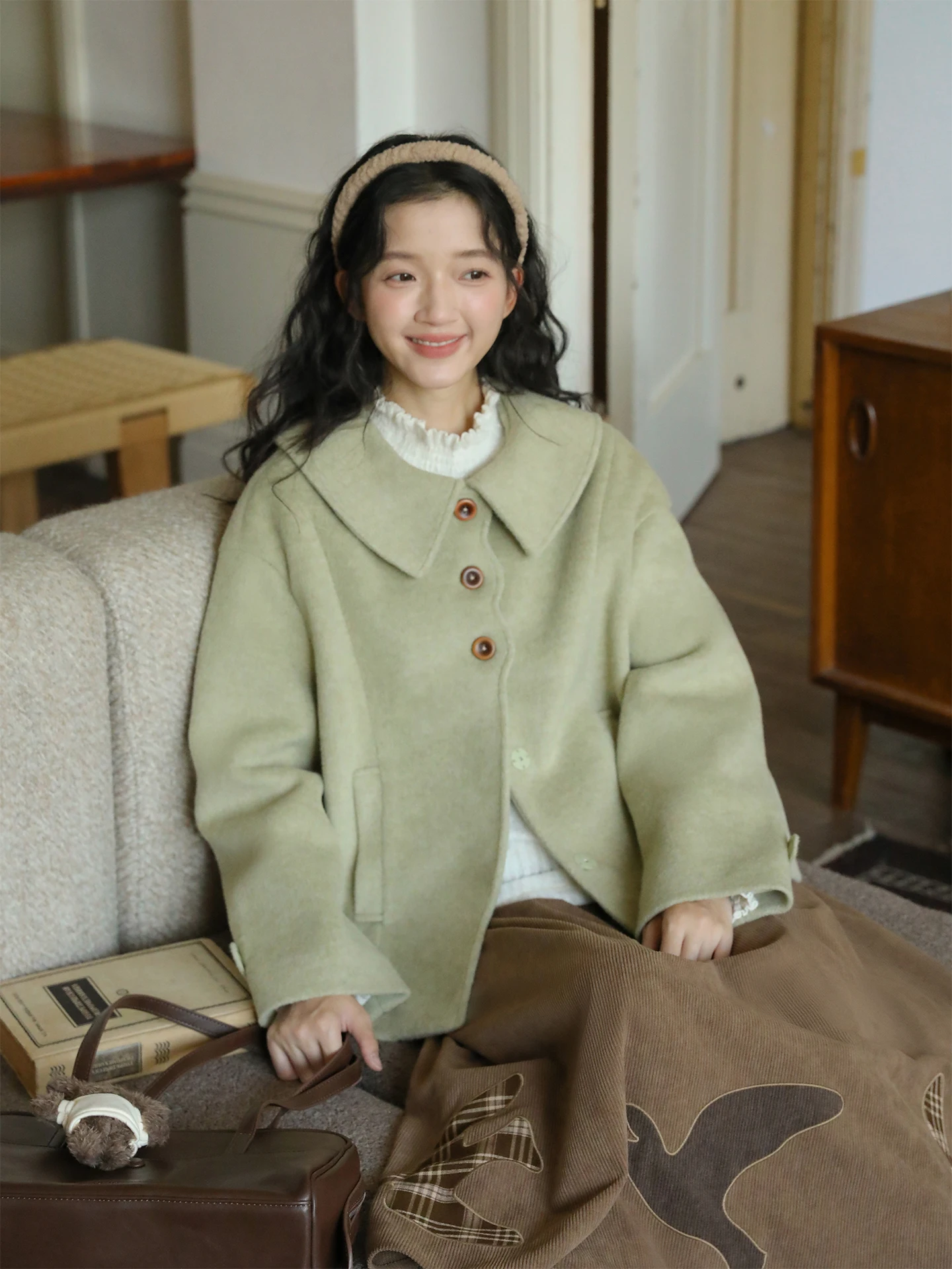 

Женское шерстяное пальто Nesoulum свободного кроя с отложным воротником, средней длины, с волнистым узором, сине-зеленое, зимняя верхняя одежда