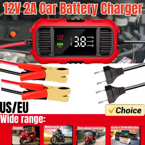 EU/US Power Puls Repair Charger Car Battery Charger 12V 2A LED Display Moto Truck Battery Charger Wet Dry Lead Acid Battery