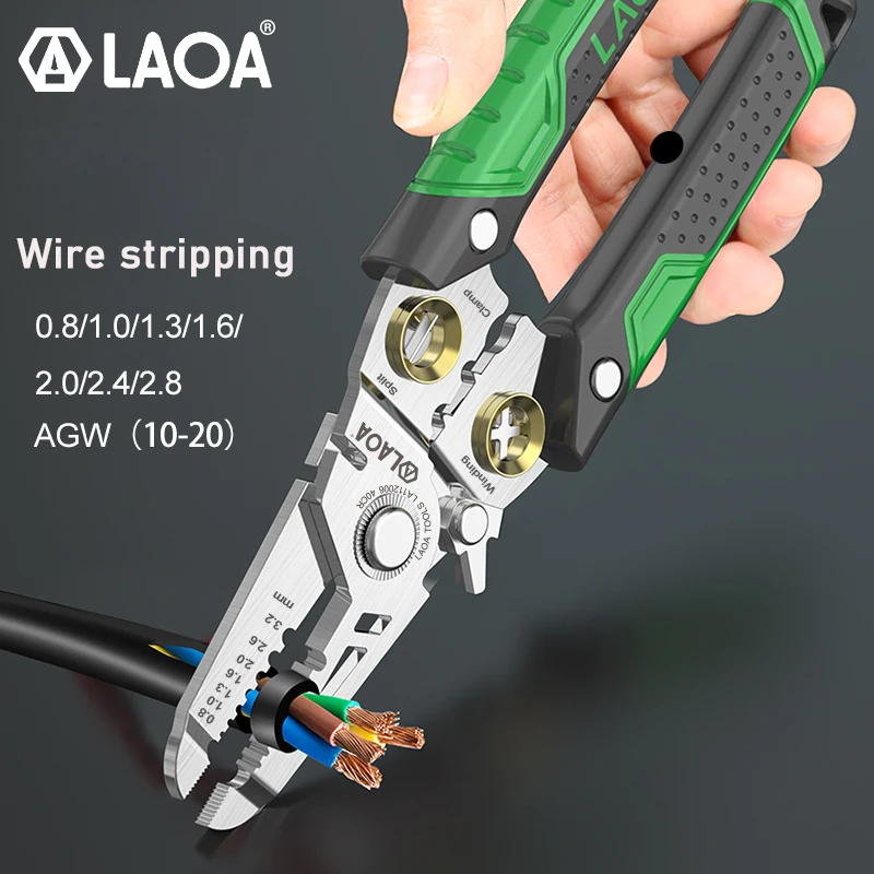 LAOA Stainless Steel Wire Stripper Cable Cutting Tool Terminal Crimping Pliers Professional Electrical Tools