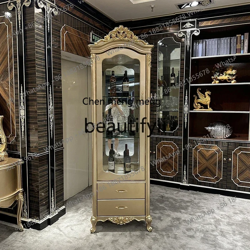 

D178 French solid wood single-door wine cabinet luxury carved living room glass display locker home