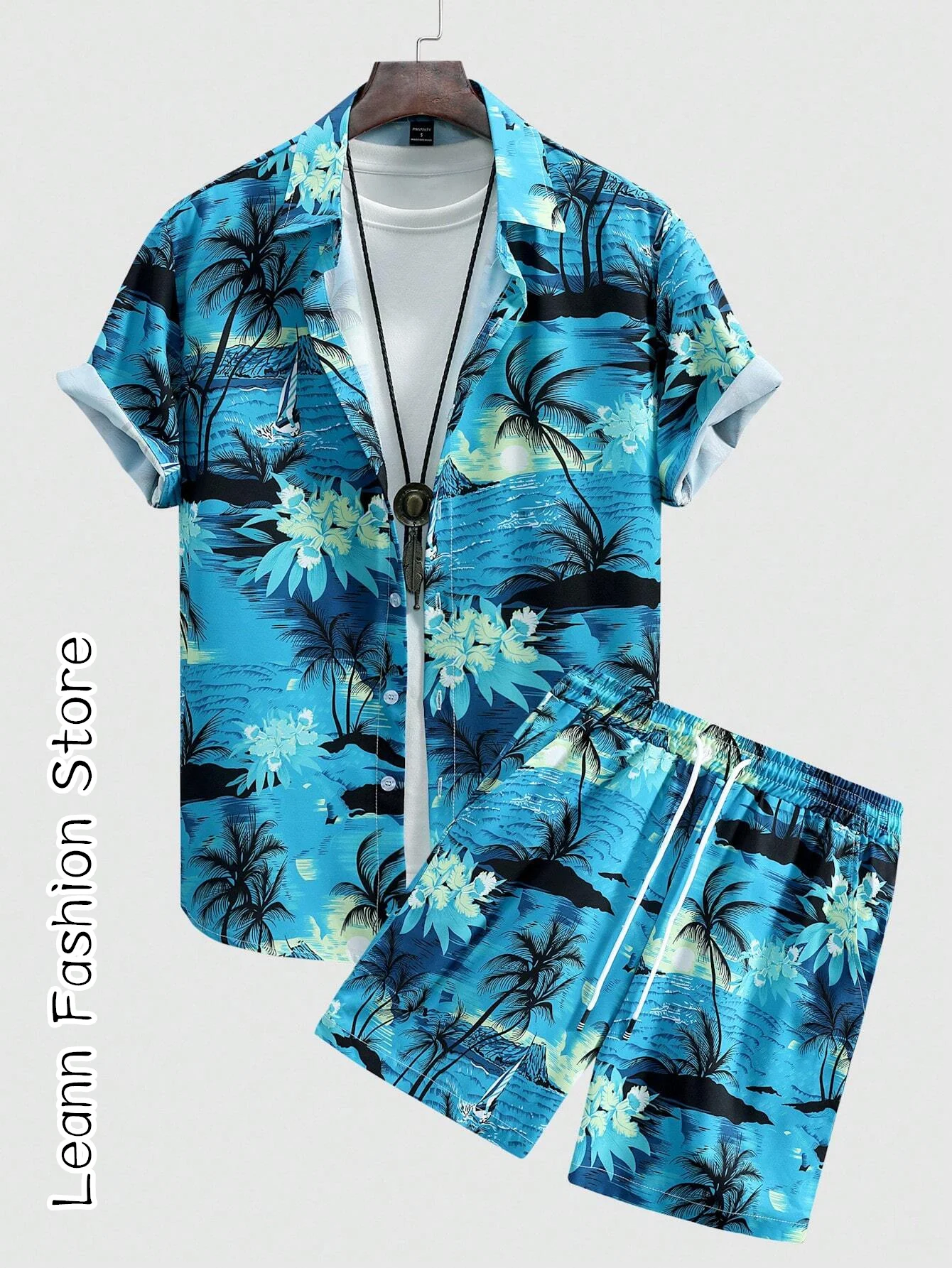 Summer Men Fashion Hawaiian Vacation Shirt Set Male Casual Stylish Beach Shirt Shorts Set 2 Pieces Vintage Tracksuit Streetwear