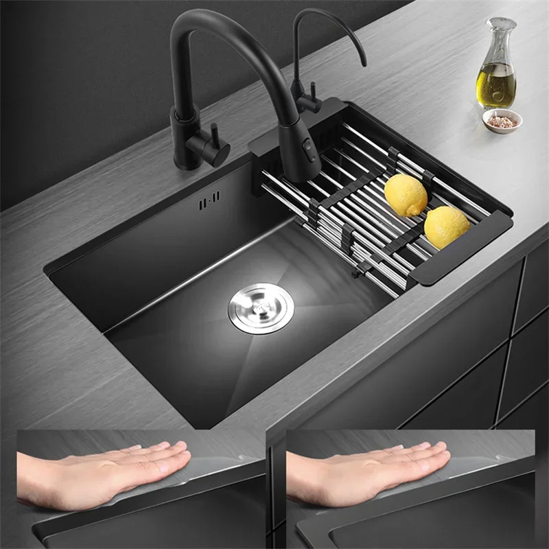 Kitchen Sinks Single Slot Black Kitchen Nano Sink 304 Stainless Steel Sink Under Counter Basin Home Kitchen s Accessories