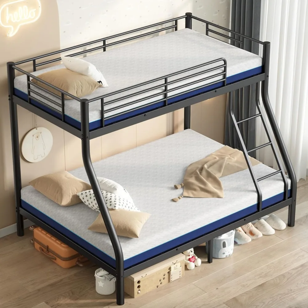 

Twin Over Full Metal Bunk Bed Set with 6" Mattresses Included, All-in-One Bunk Bed for Kids/Adults, Heavy Duty Sturdy Frame with