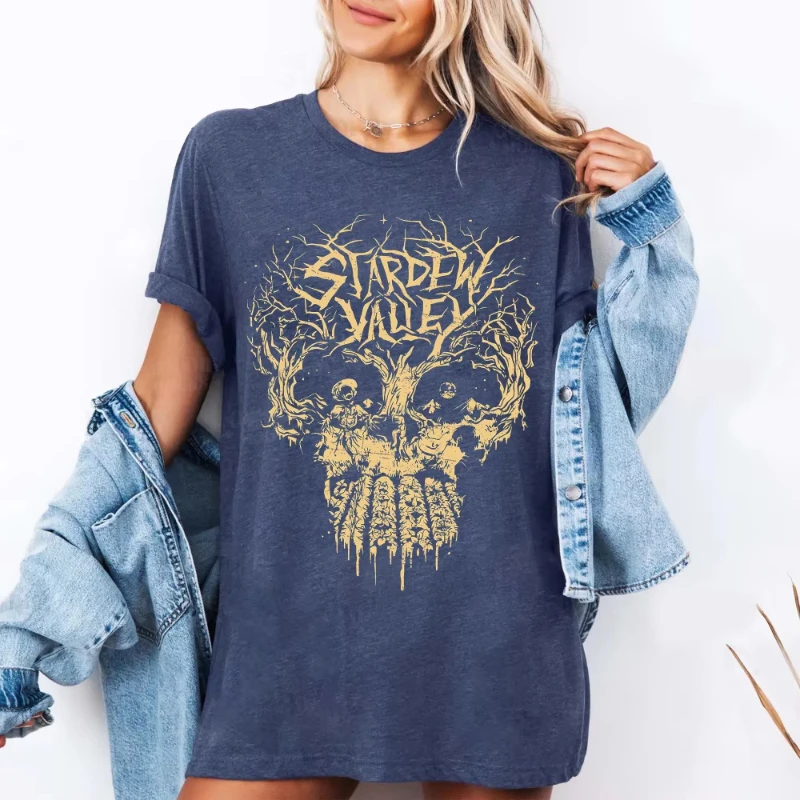 Stardew Valley T-shirts: Skull Tree Pattern Game Apparel Stardew Valley T-shirts  Summer Couple Streetwear Shirts view 2